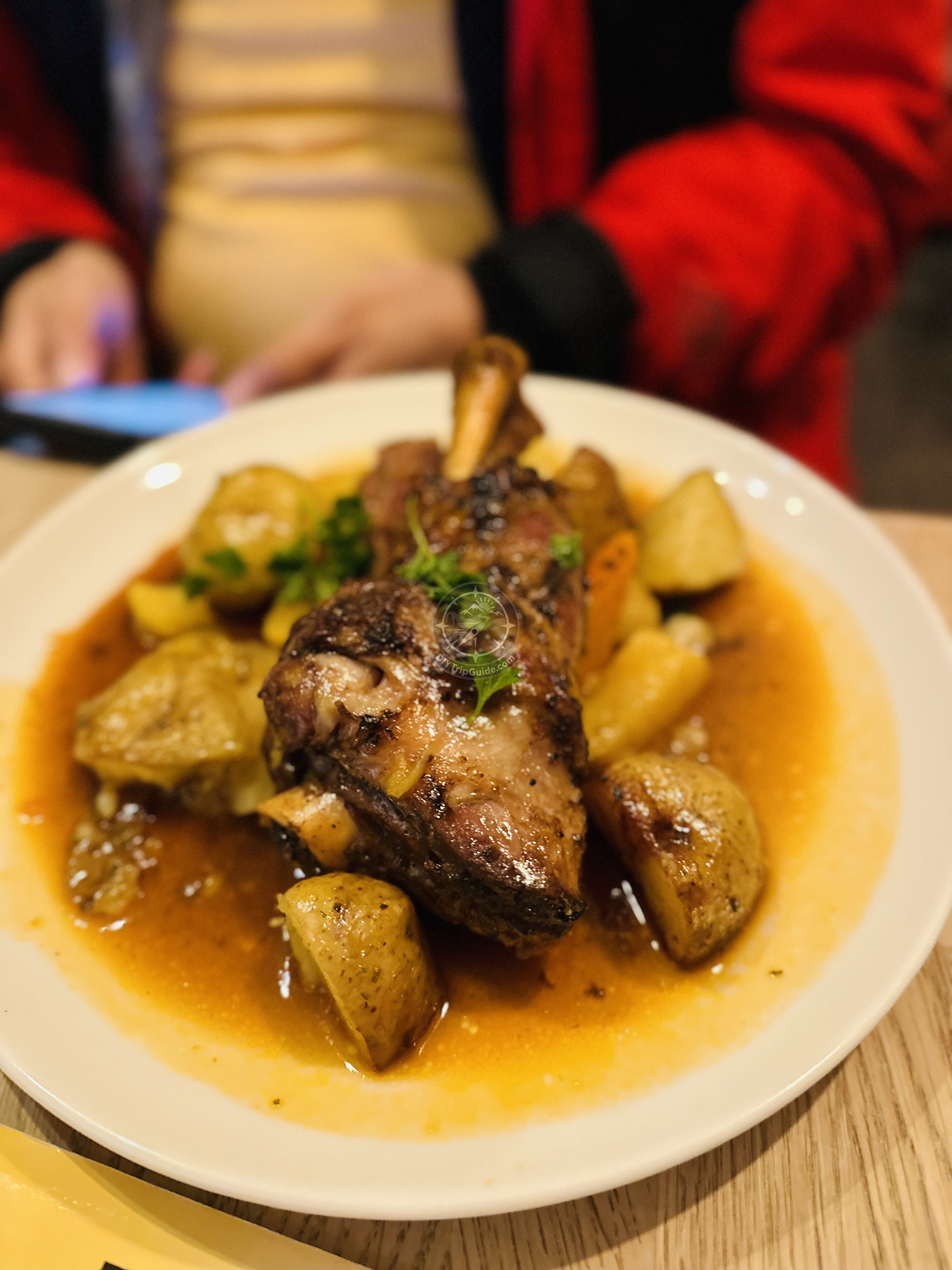 Our lamb shank at Café Loki in Reykjavík, served with potatoes and vegetables.