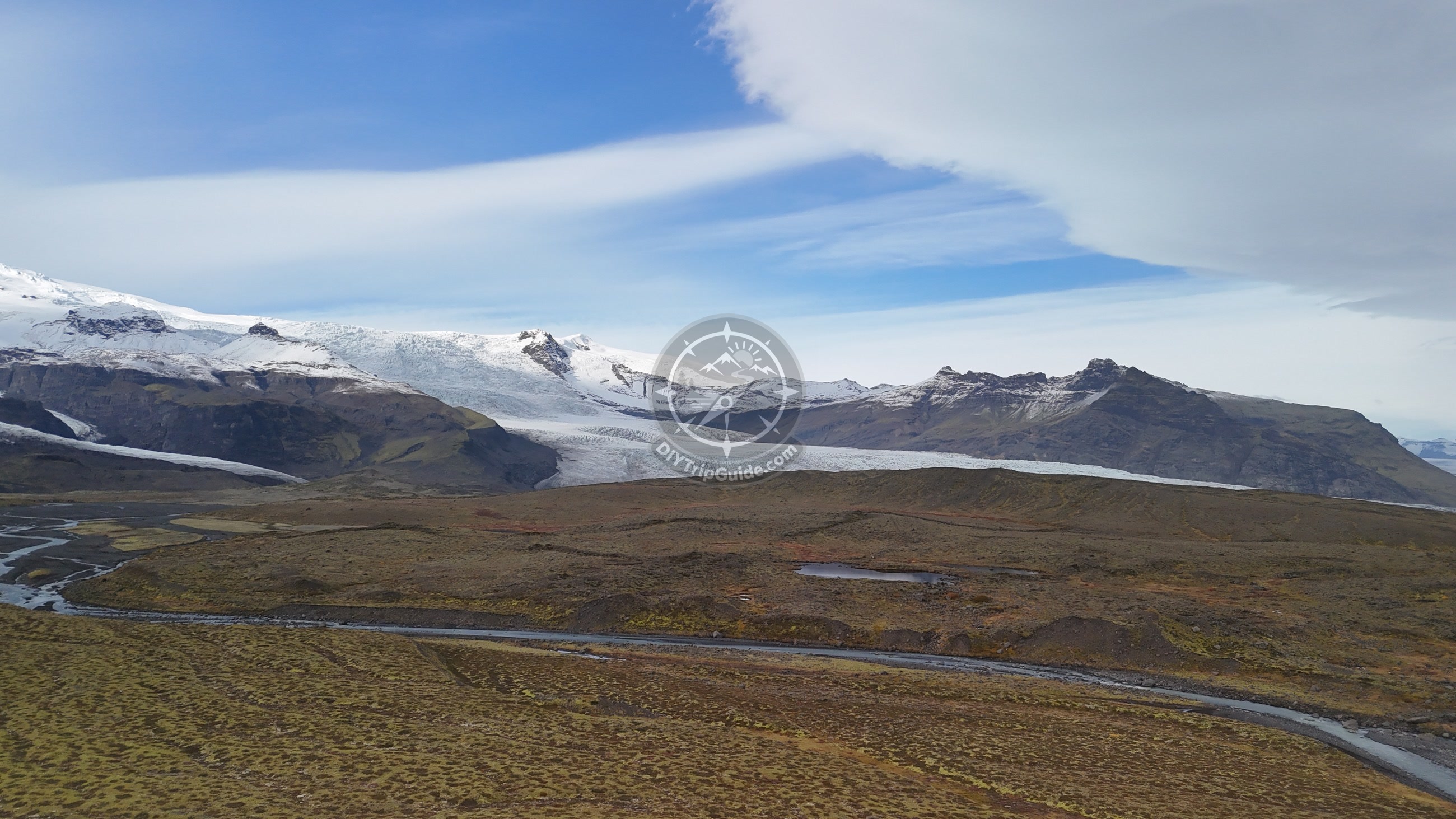 Aerial glacier-country landscape from our October 1 drone flight.