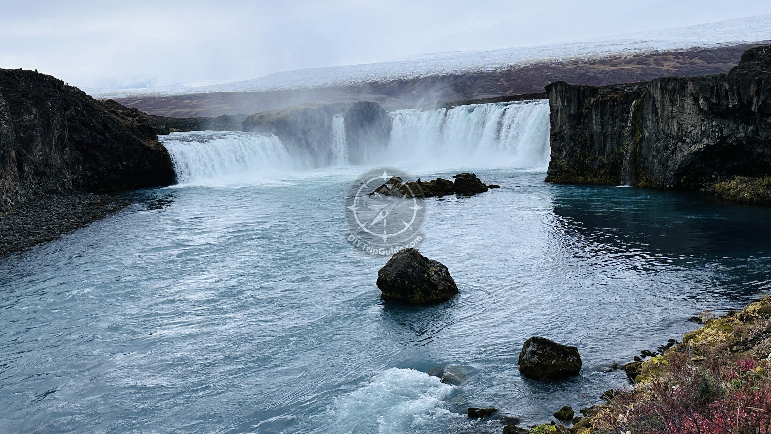 Godafoss waterfall during the North Iceland section of the loop.