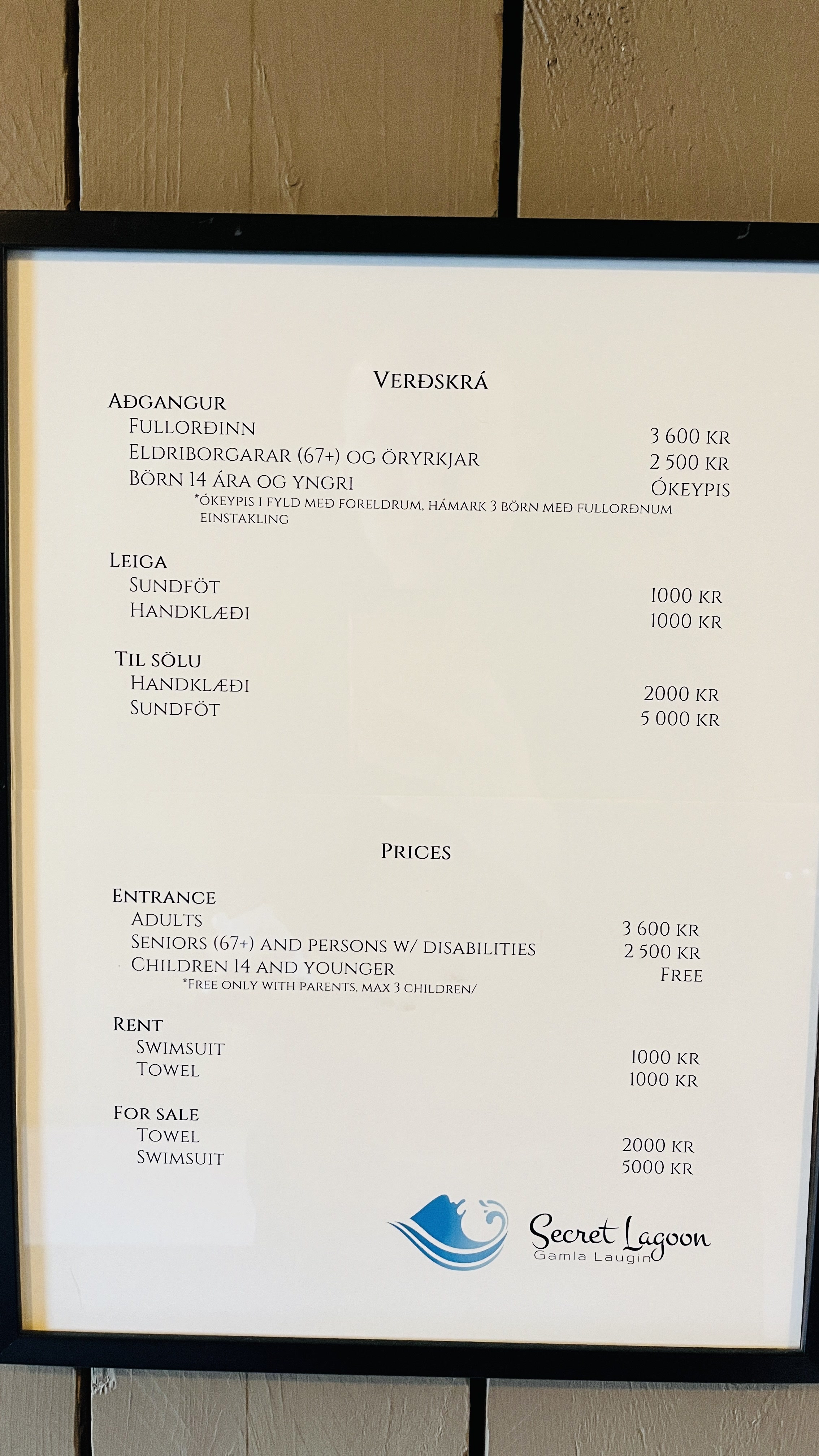 Secret Lagoon admission and rental information