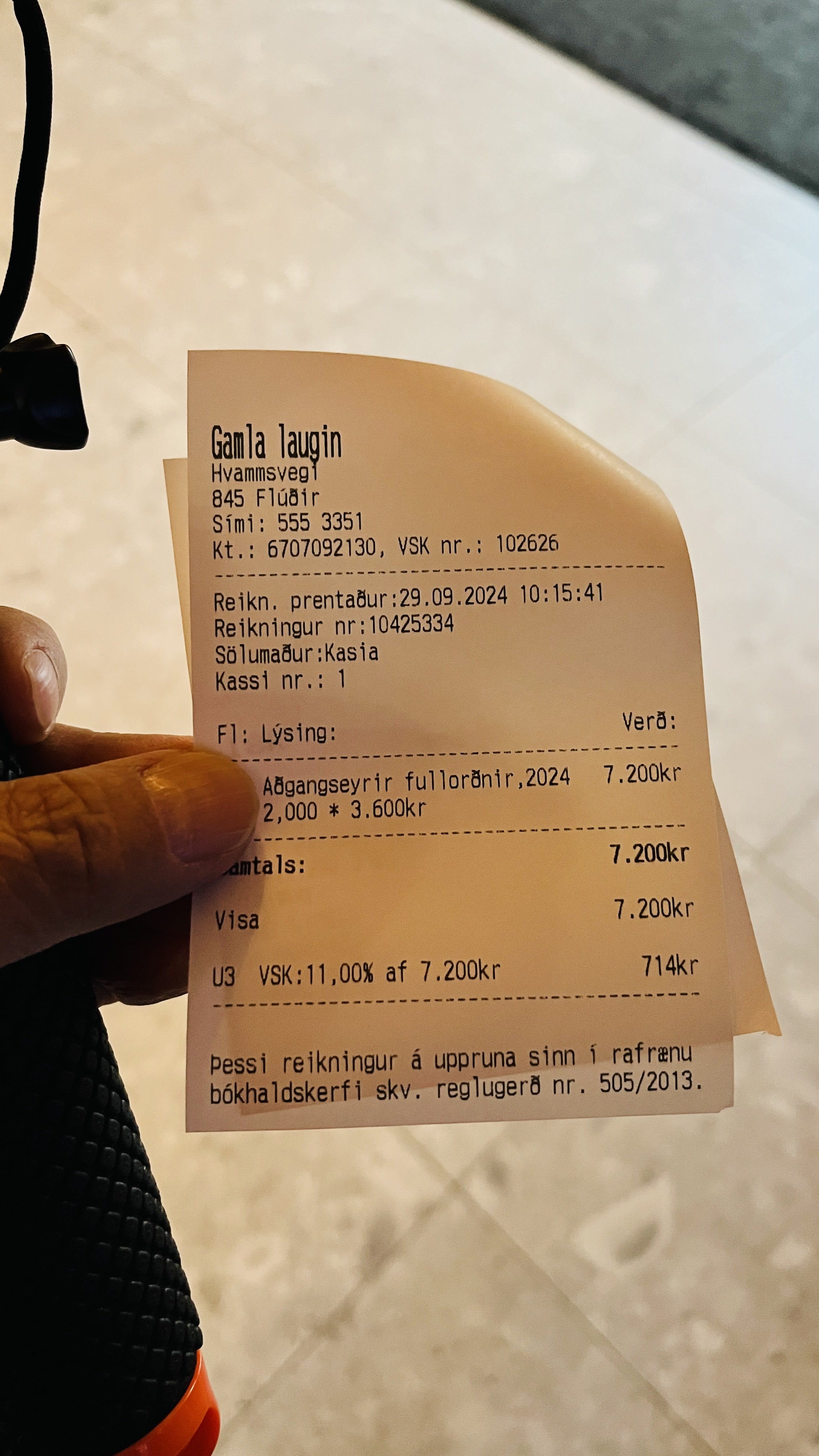 Secret Lagoon admission receipt from our visit